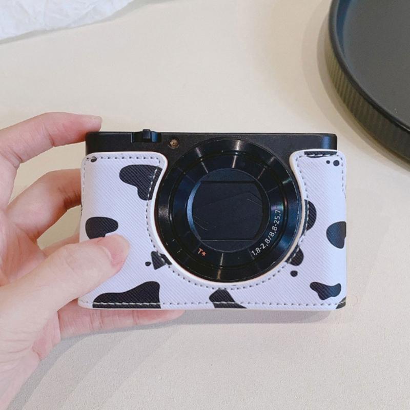Flexible PU Leather Half Camera Case Bag Soft Lining Cover For Camera Featuring Easy Battery Access