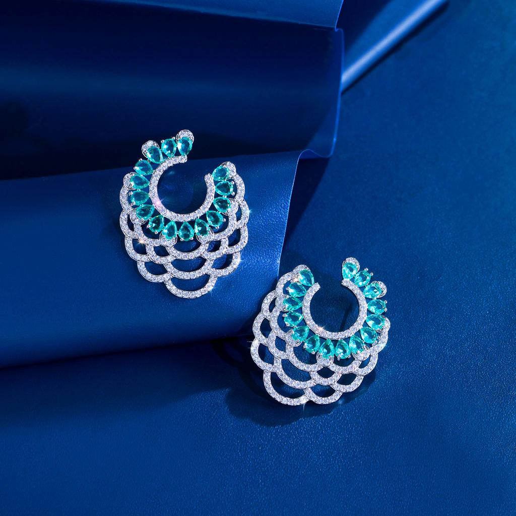 Needle French Light Luxury C-Shaped Geometric Earrings Daily Temperament Lace Zircon Earrings Stud Earrings