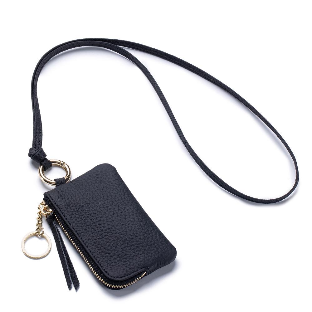 

Niche design neck change bag first layer cowhide portable storage coin bag with key ring soft leather mini card bag