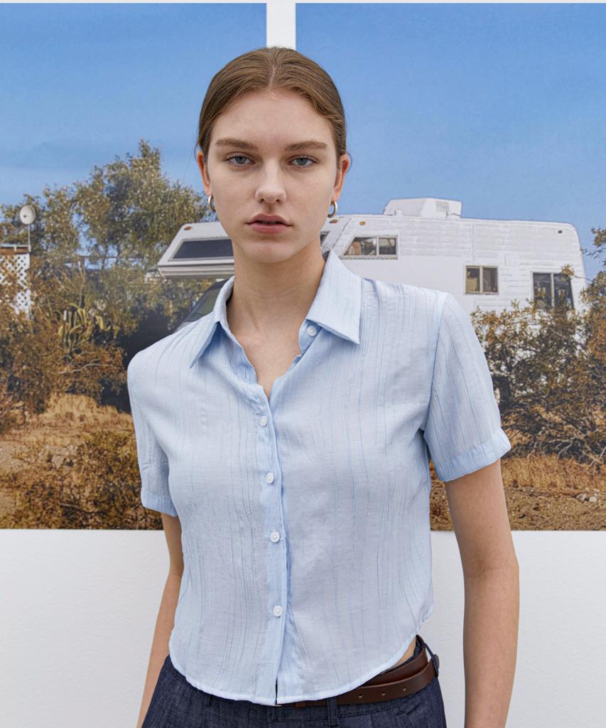 TRIP LE SENS Steady Crop Summer Pleated Shirt_Green (Type A)