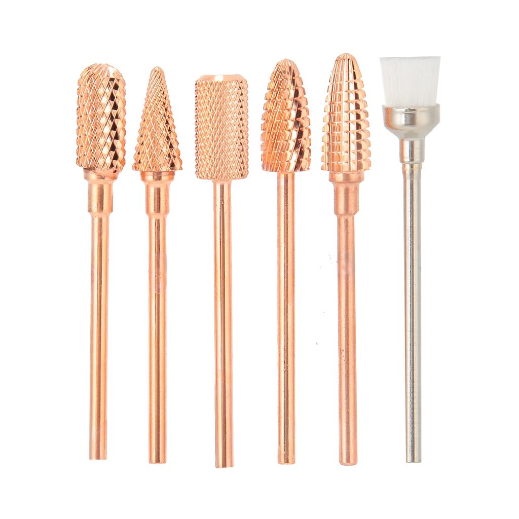 6pcs Rose Gold Nail Drill Bits Nail Art Polishing Grinding Head Dust Brush Manicure Tool Set