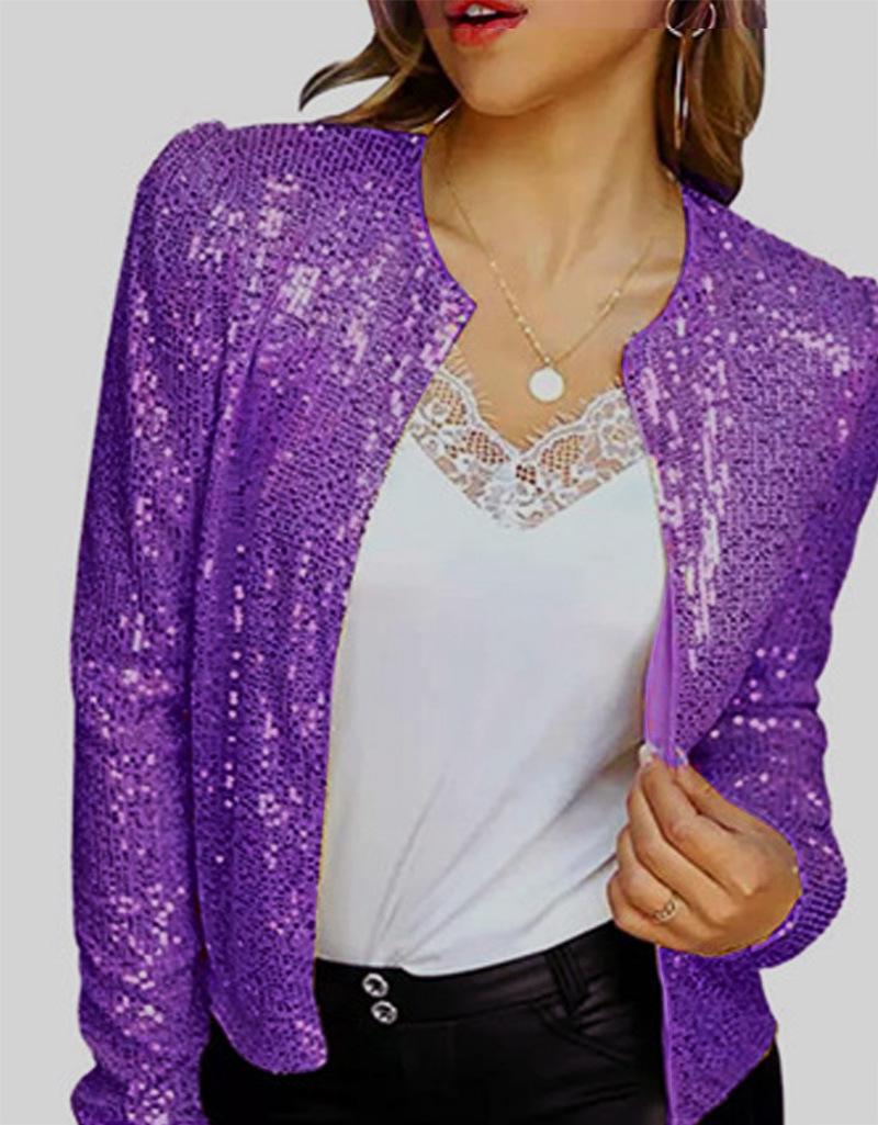 Spring Women s Fashion Sequin Stand-up Collar Jacket - Short, Versatile, and Stylish. Large