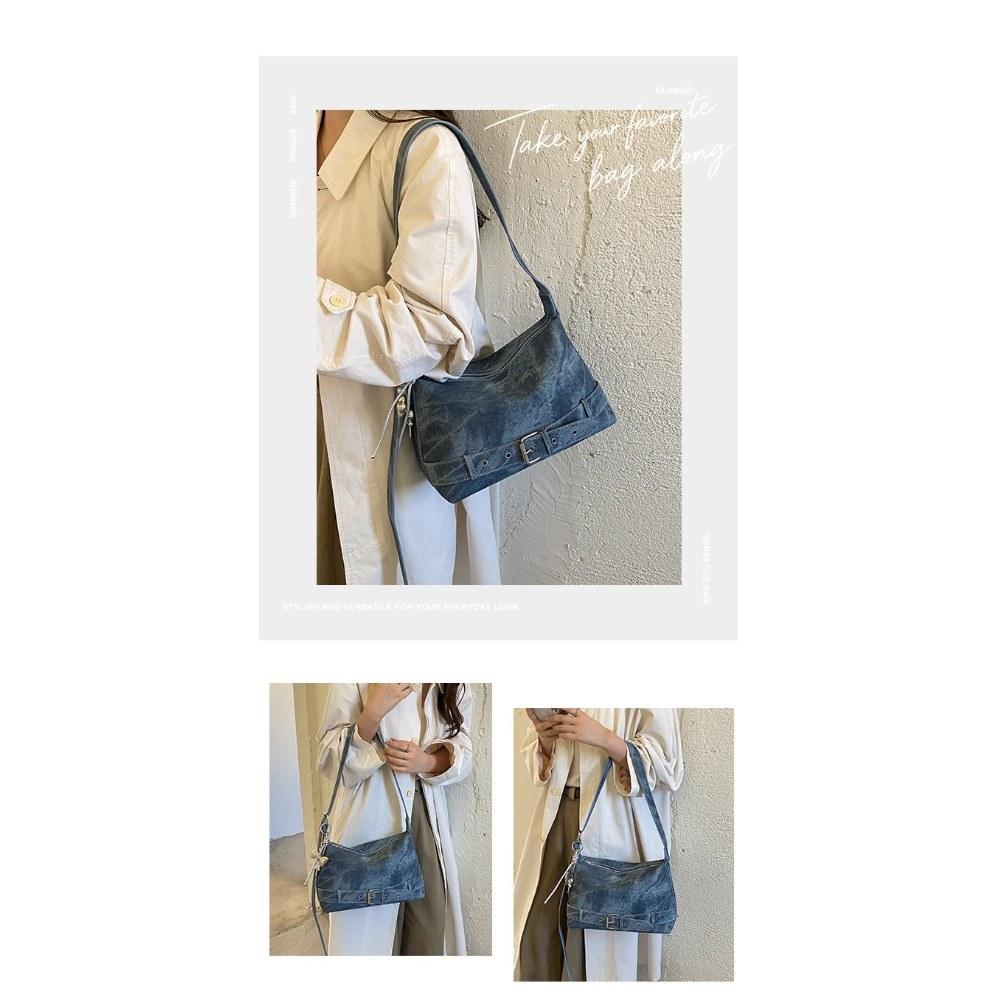 Women Vintage Large Capacity Soft PU Shoulder Bag with Belt Detail for Daily Commute