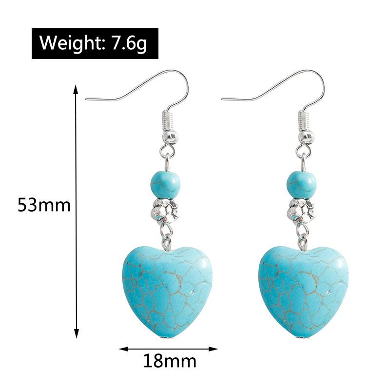 Ethnic Turquoise Love Heart Drop Earrings for Women Bohemian Natural Stone Dangle Earrings Girls Party Birthday Zircon Gifts