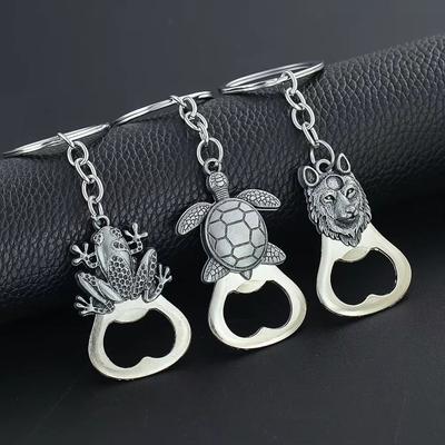 Frog Wolf Metal Lion Keyring Bronze Color Beer Opener Keychain Backpack Pendant