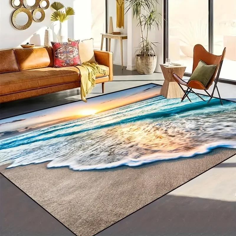 Beautiful Coastline Scenery Carpet for Living Room Bedroom Nursery Room,Outdoor Patio Garden Yard Decor Area Rug,Home Decor