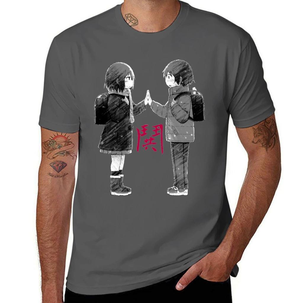 Erased cute Kayo and Saturo fanart TShirt Big Size Crew Neck TShirt