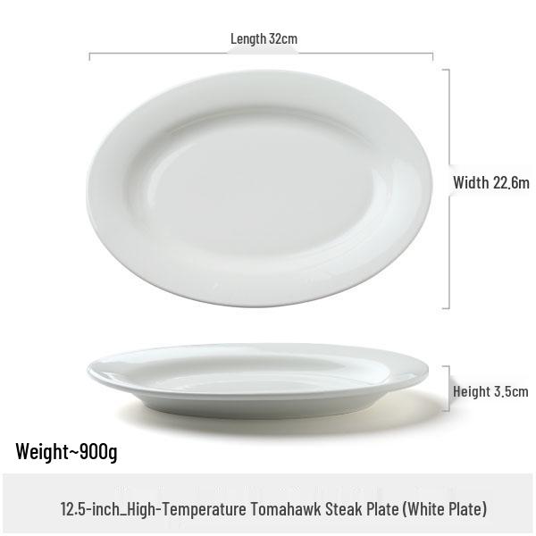 Green Line Tomahawk Steak Ceramic Plate - High-Temperature Resistant for Grilled Steaks