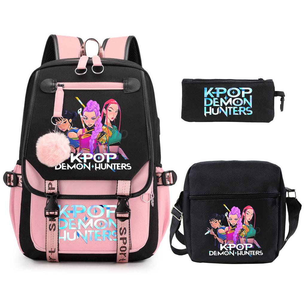 Witch Hunters Kpopdemonhunters Student School Bag Shoulder Bag Casual Pencil Bag Three-Piece Set