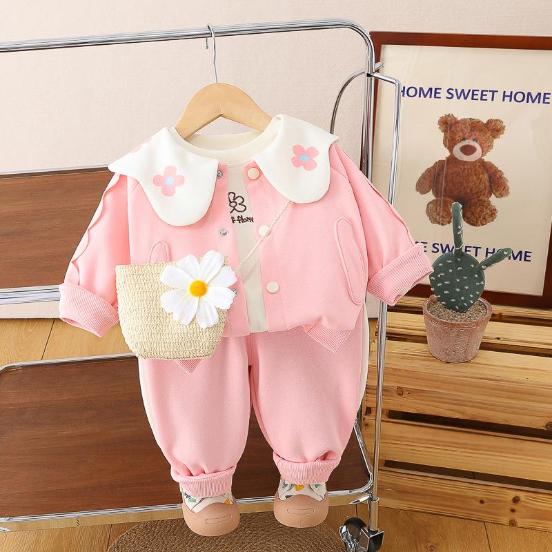 

Весенний наряд принцессы для девочек 2025 года: Повседневный комплект-тройка: куртка, толстовка и брюки 90cm розовый