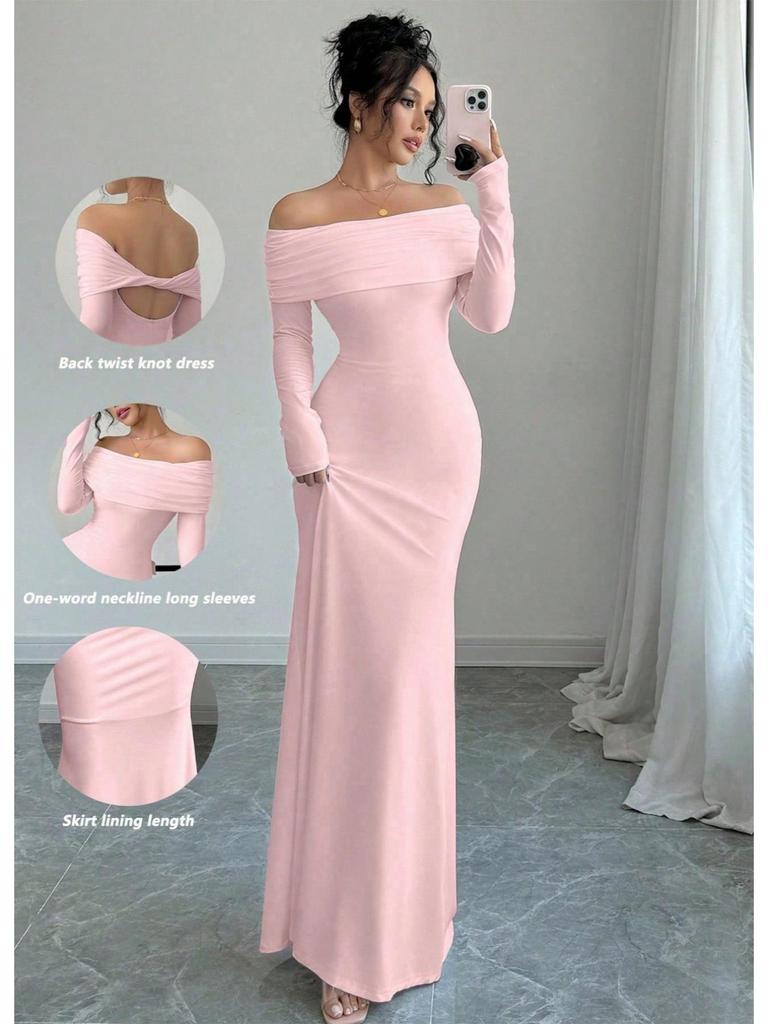 Elegant Women's Off-the-Shoulder Cross Backless Evening Gown