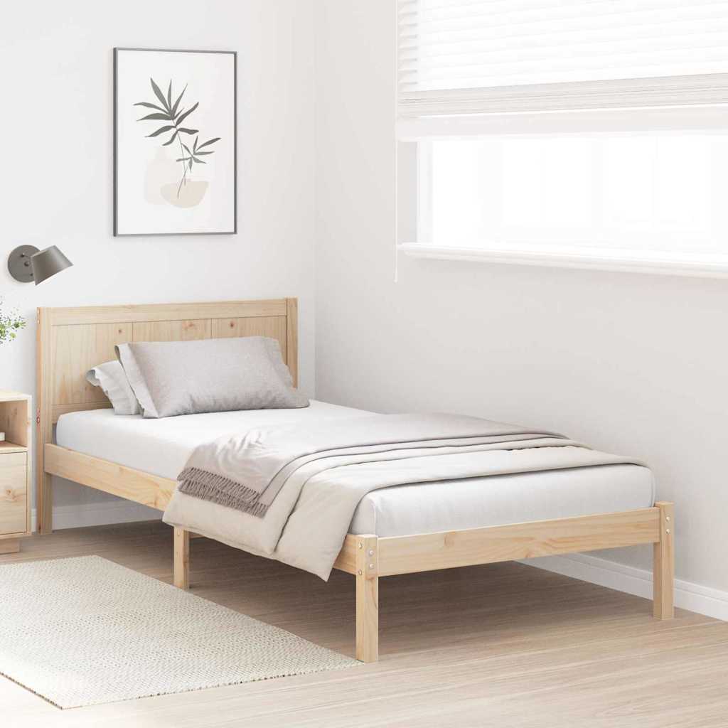Brown Bed Frame 75 x 190 cm Solid Pine Wood