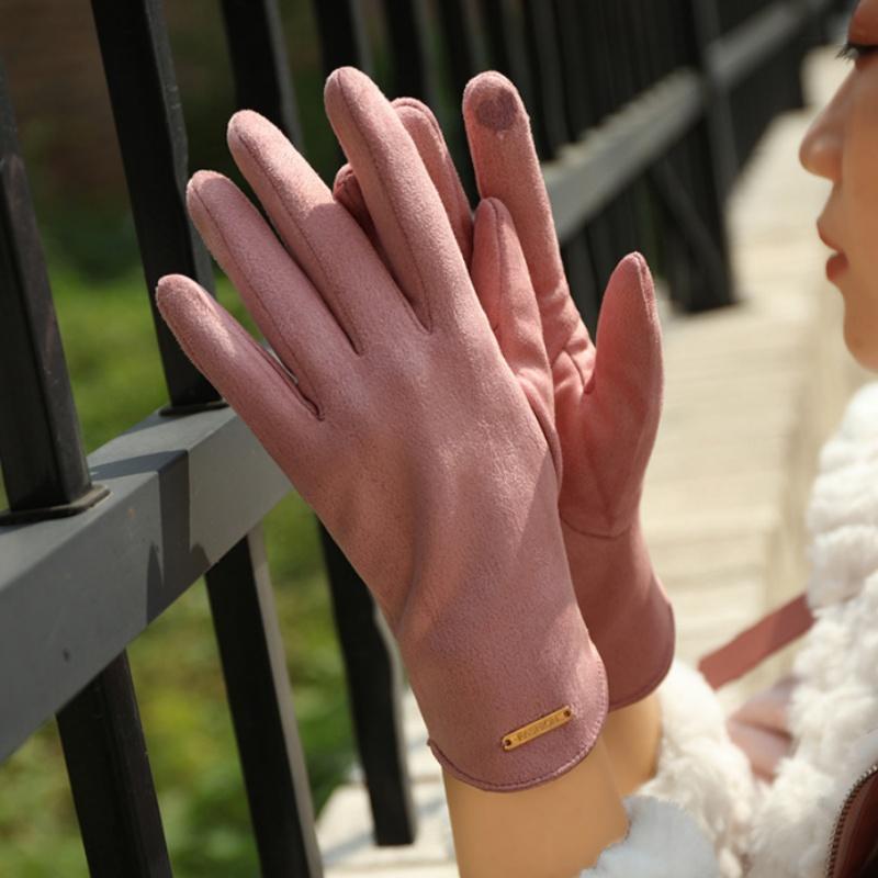 Women Warm Suede Touch Screen Driving Gloves Men Cold Plus Velvet Thick Fingerless Flip Cycling Mittens Autumn Winter Solid
