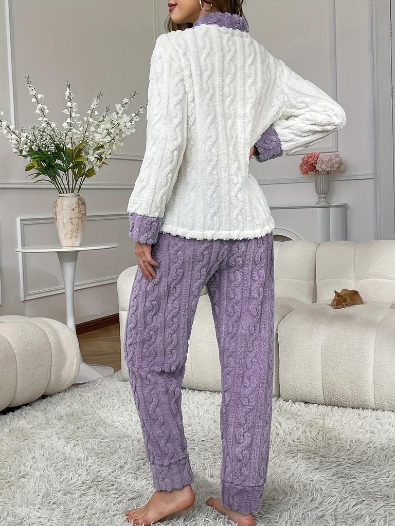 Conjunto Roupão de Manga Comprida Novo Outono e Inverno para Mulher com Design de Bolso de Urso Bordado, Quente e Confortável, Casual de Caimento Solto para Casa