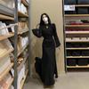 Large size French cheongsam dress women's autumn Hepburn style small black dress fat mm waist hanging skirt