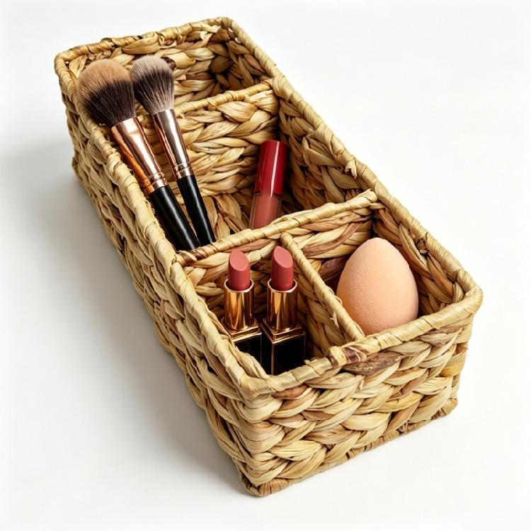 Practical Divided Straw Basket For Efficient Home Organization And Space Saving