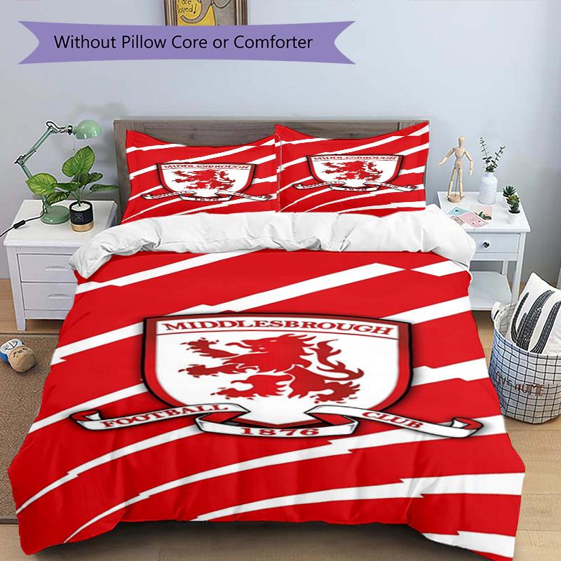 Middlesbrough F.c Printed Pattern Duvet Cover Set – Includes 1 Duvet Cover and 2 Matching Pillowcases Bedroom Decor Christmas Gifts