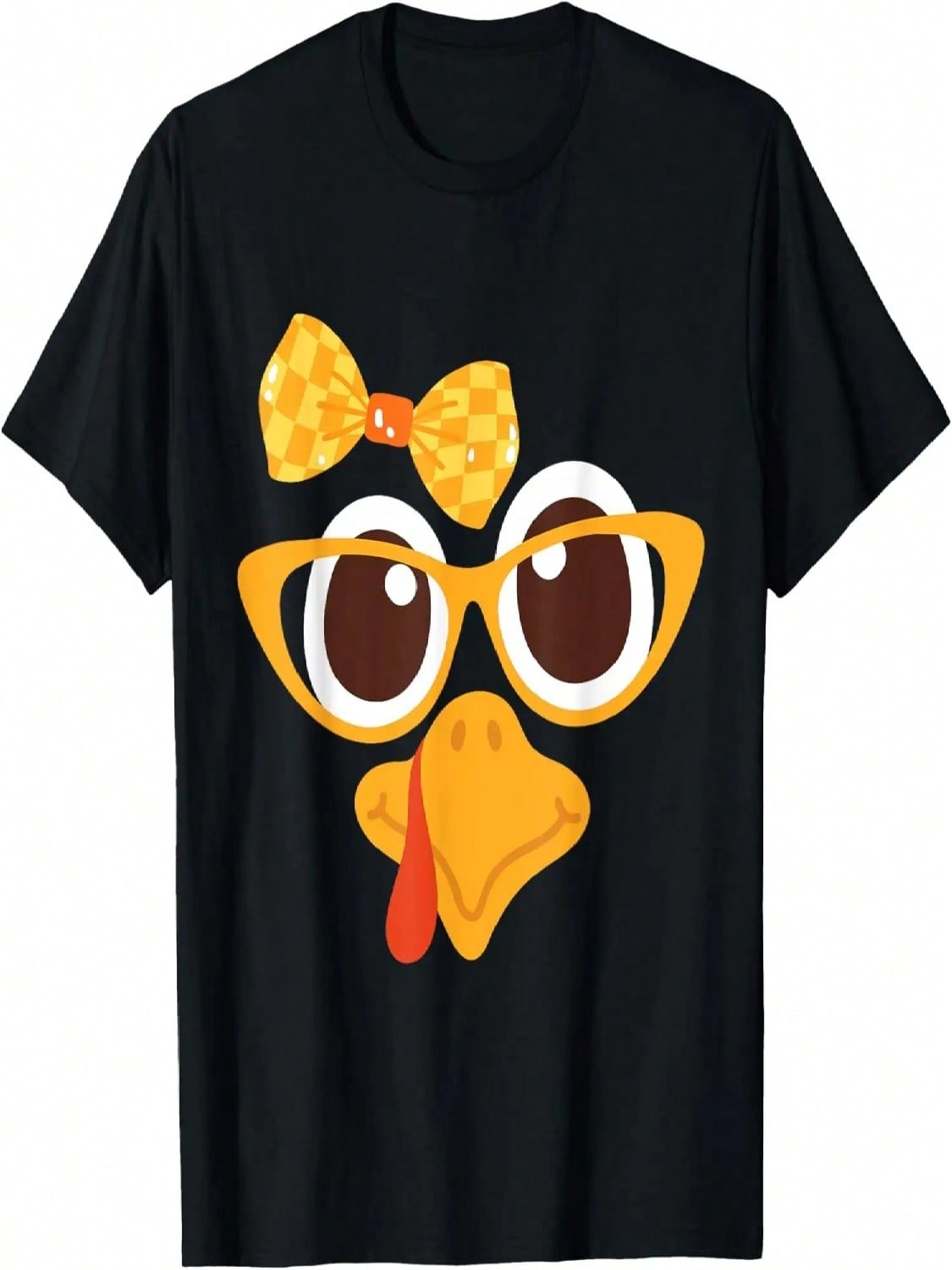 Thanksgiving Turkey Face Bow Checkered Pattern Cute Turkey T-Shirt S разноцветный