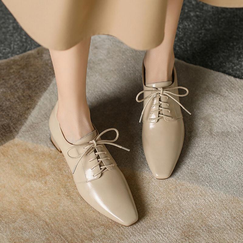 Fashion NEW Spring/Autumn Women Pumps Square Toe Chunky Heel Shoes Concise Split Leather Shoes for Women Lace-up Handmade Women Shoes