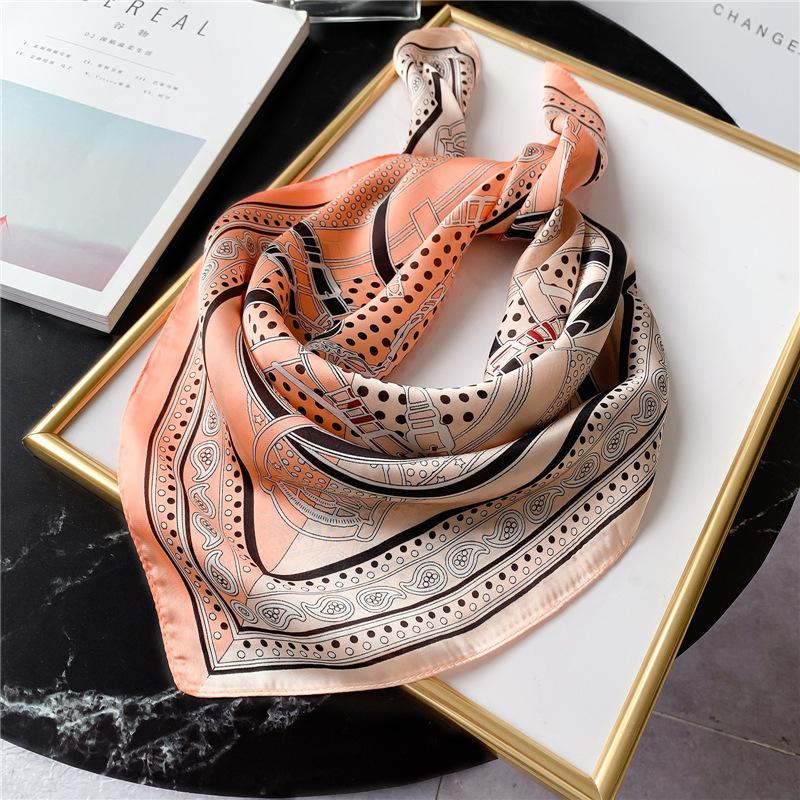 European and American Fashion Color Matching Scarf Women's Small Square Scarf 71cm Imitation Silk Scarf Decorative Scarf Polka Dot Cashew Silk Scarf