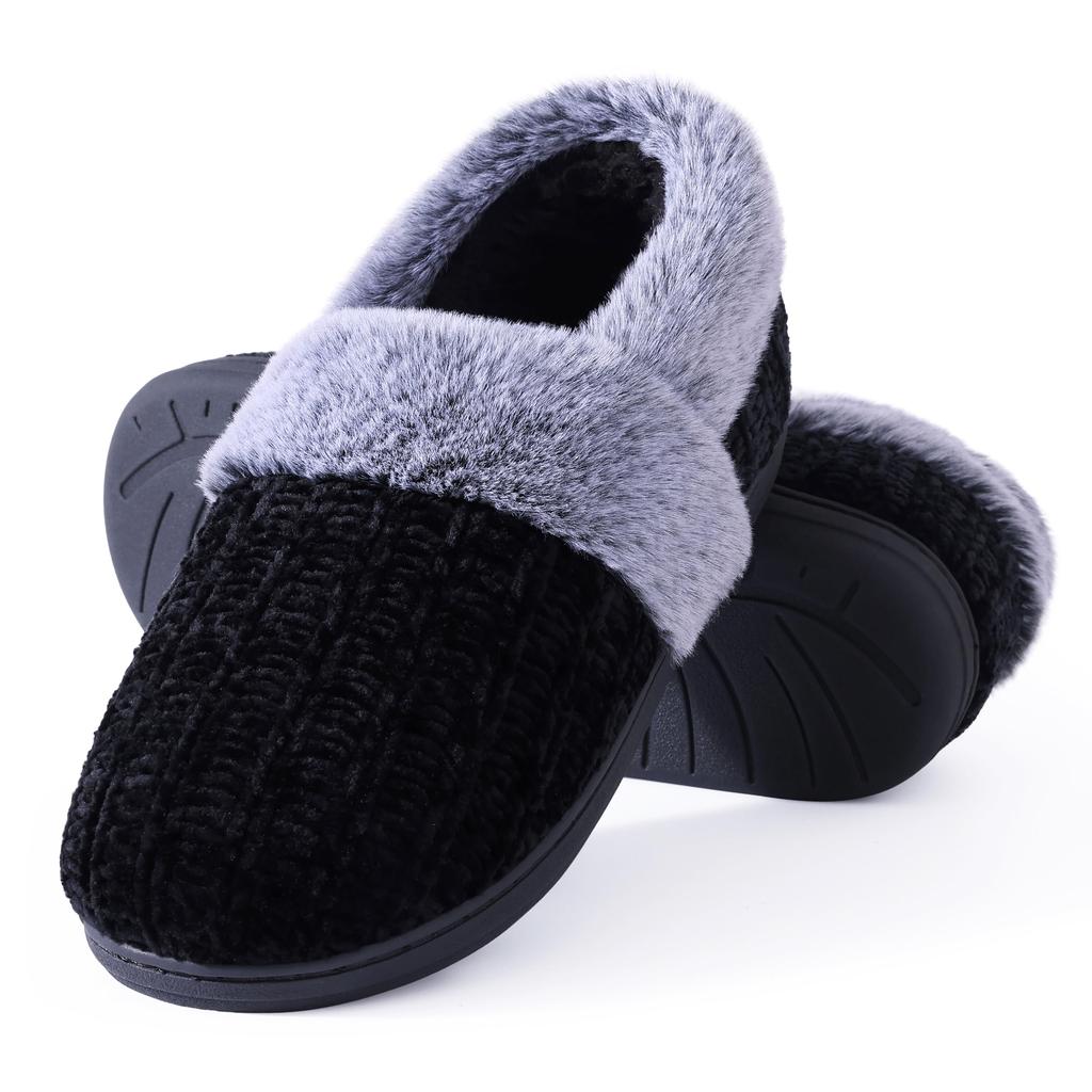 Bebealy Winter Warm Memory Foam Slippers for Women Indoor Non-slip Fleece Lined Furry Knit Houes Slippers Lady Cozy Sofe Slipper