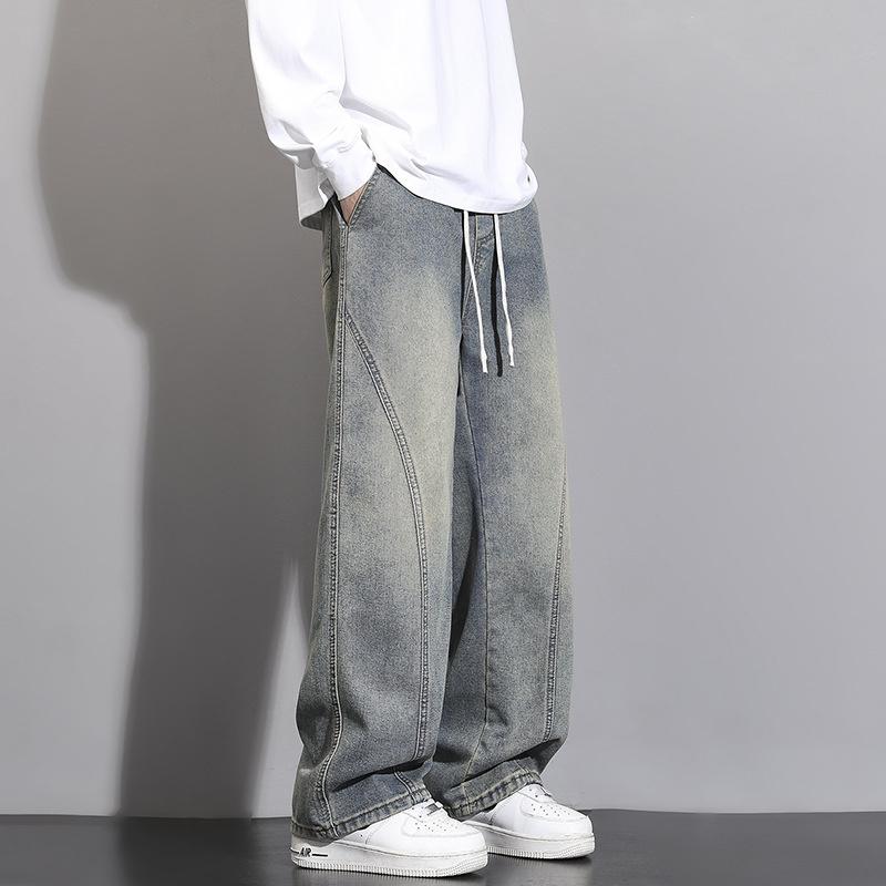 Spring and Summer Men's Wide-leg Jeans 2026 New Slim Straight Wide-leg Youth Curved Pants Trendy
