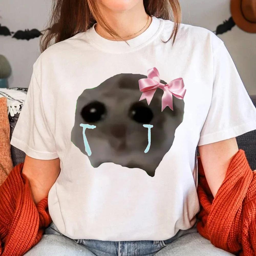 24ss Girls Funny T-shirt Sad Hamster Graphic Print Clothing I'm Just A Girl Letter Tops Humour Patterns Streetwear White Blouse