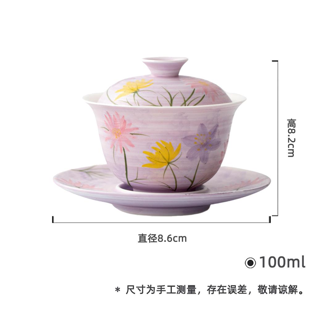 100ml Hand-painted Flowers And Fish Gaiwan Ancient Tea Tureen Tea Bowl With Lid Kit Tea Making Cover Bowl Tea Items Decoration