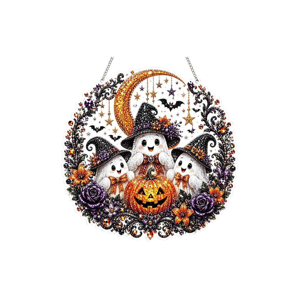 Halloween Diamond Art Hanging Kit - Ghost Trio Halloween Christmas Atmosphere Decoration Home Decor DIY Ornament for Couples and Family Interaction