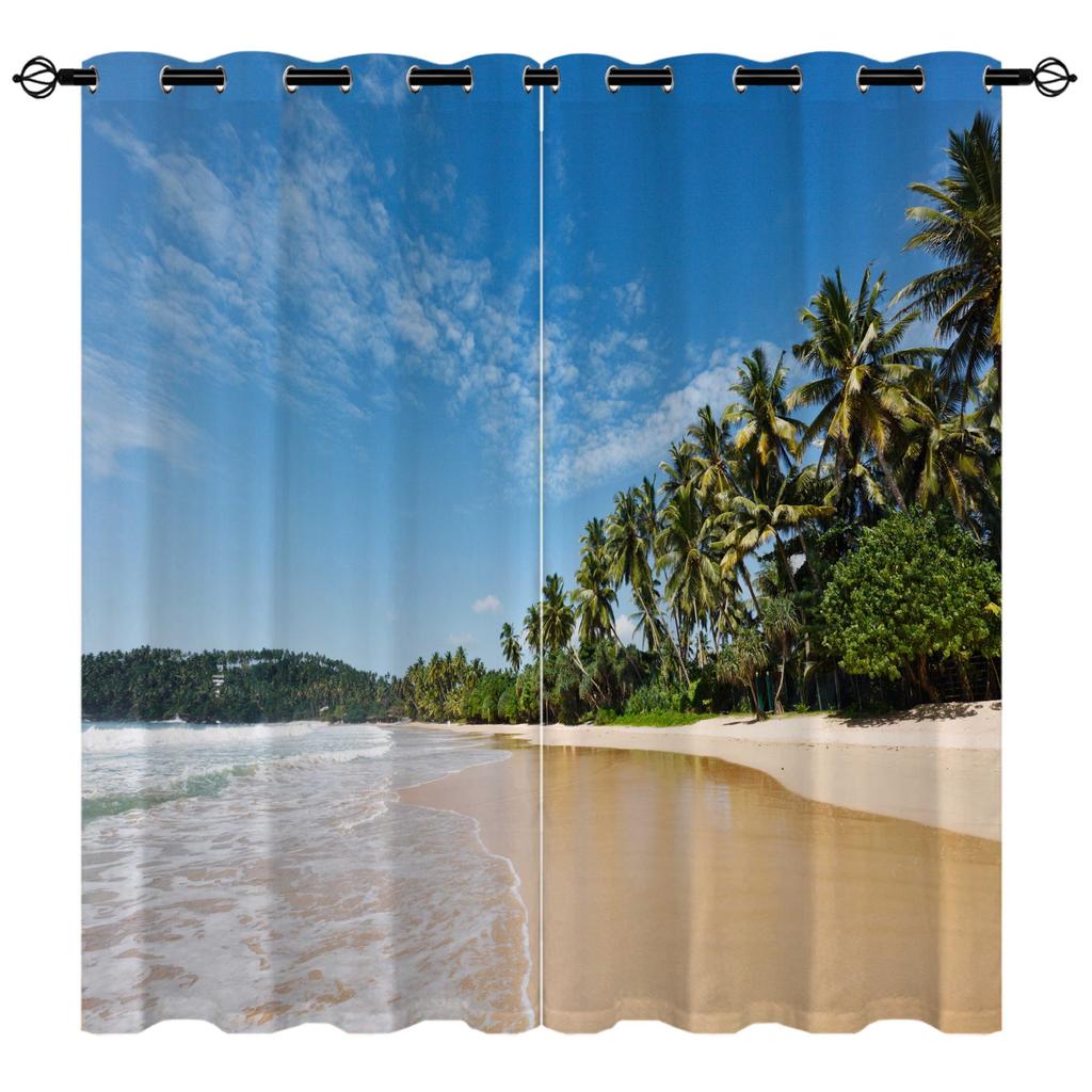 High-Density Blackout Curtains, Beach Curtains, Coconut Tree Seaside Series 6 Digital Printing Blackout Curtains
