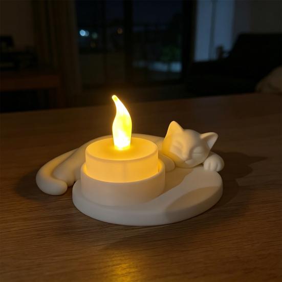 3D Printed Cat Candle Holder Tealight Candle Stand Burr-Free Cute Cat Figurine