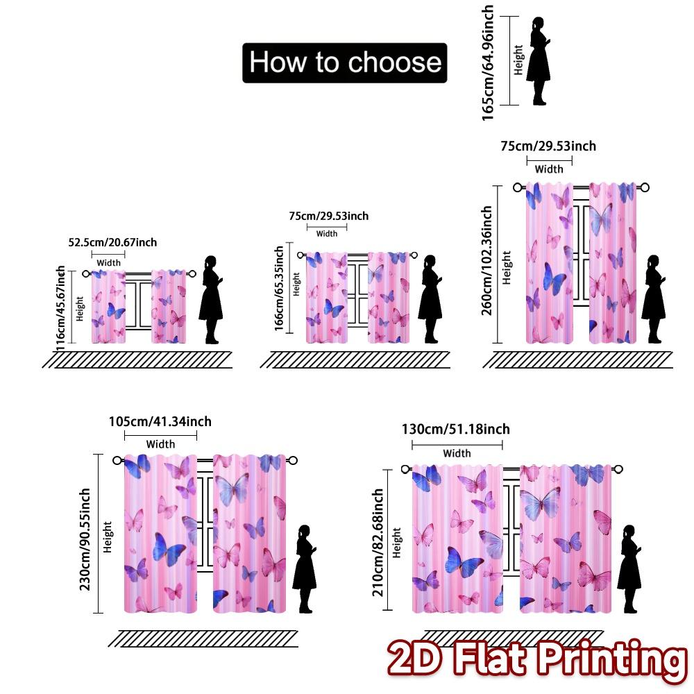 Set Of 2 Contemporary Flat Printing Jit Curtains Without Rod Butterfly Veil Popular Versatile Polyester Fabric Curtain