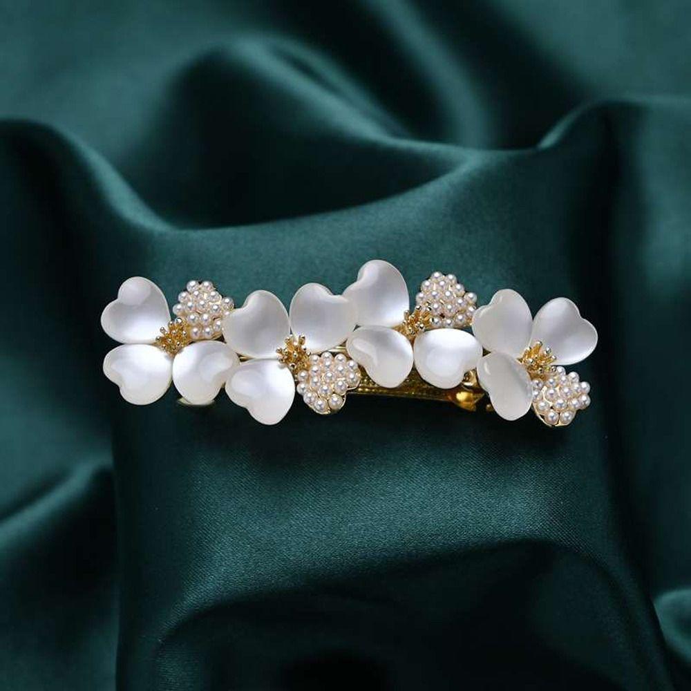 Barrettes Rhinestone Pearl Flower Women Hair Clip Headdress Korean Style Hairpin Girl Spring Clip