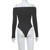 Sexy Dámské Módní Jednobarevné Body s Odhalenými Rameny Křížené Záhyby Skinny Romper Oblečení Dlouhý Rukáv Šik Streetwear Podzimní Oblečení Nové