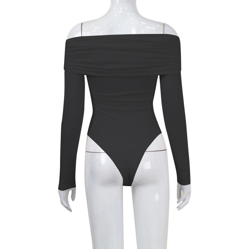 Sexy Dámské Módní Jednobarevné Body s Odhalenými Rameny Křížené Záhyby Skinny Romper Oblečení Dlouhý Rukáv Šik Streetwear Podzimní Oblečení Nové