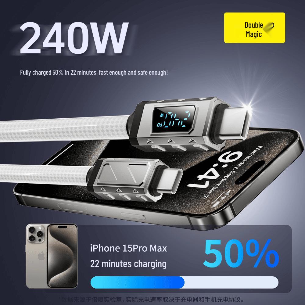 BeMo 240W Fast Charging Type-C Cable with Smart Chip & Ice Crystal Digital Display