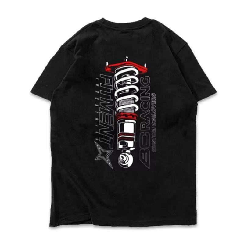 Large Size Cotton Men's BC Modified Car T-shirt with Shock Absorption and Twisted Teeth Hellaflush Print Versatile T-shirt Top