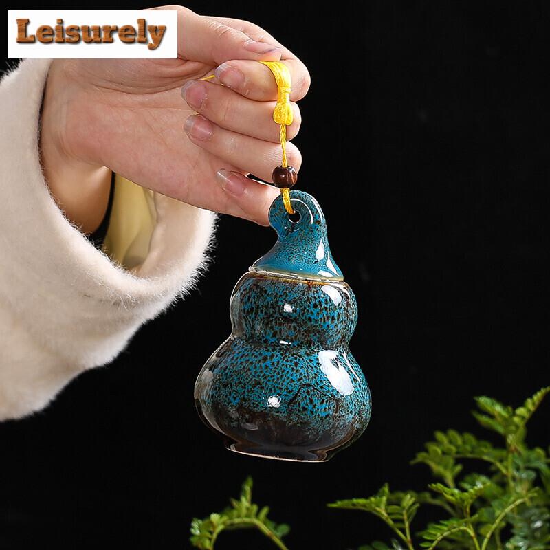 Gourd Tea Caddy Ceramic Portable Travel Tea Box Japanese Vintage Mini Pu'er Tea Storage Box Sealed Jar Container Organizer Cans
