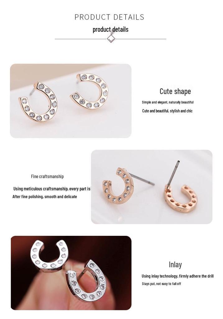 Elegant U-shaped Micro-inlaid Diamond Earrings for Girls - Cute & Stylish