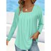 Women's Tops Fashion Clothing Spring and Autumn T-shirt Pleated Square Neck Long Sleeve Solid Color Pullover Casual Shirts Female