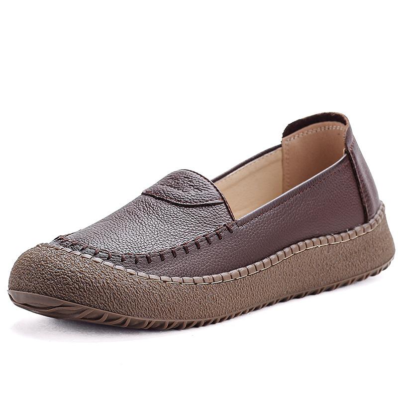 2026 Genuine Leather Loafers Women's Retro Round Toe Anti Skid Flats Woman Soft Daily Work Casual Walk Shoes Lady Zapatos Mujer