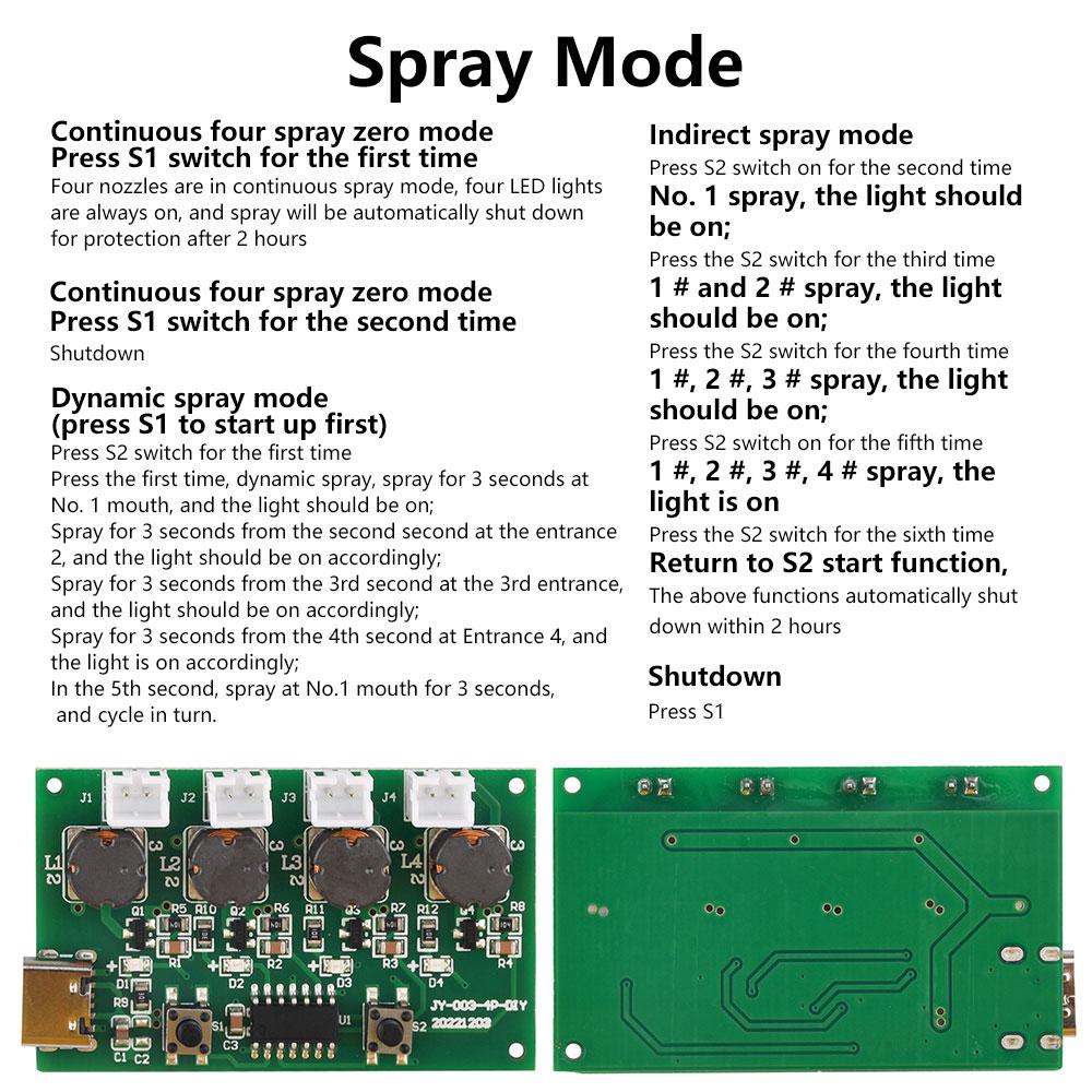 DC5V Type-C Quad Spray Mini Humidifier DIY Kit Mist and Driver Board Atomiser Film Mist Blade Oscillating