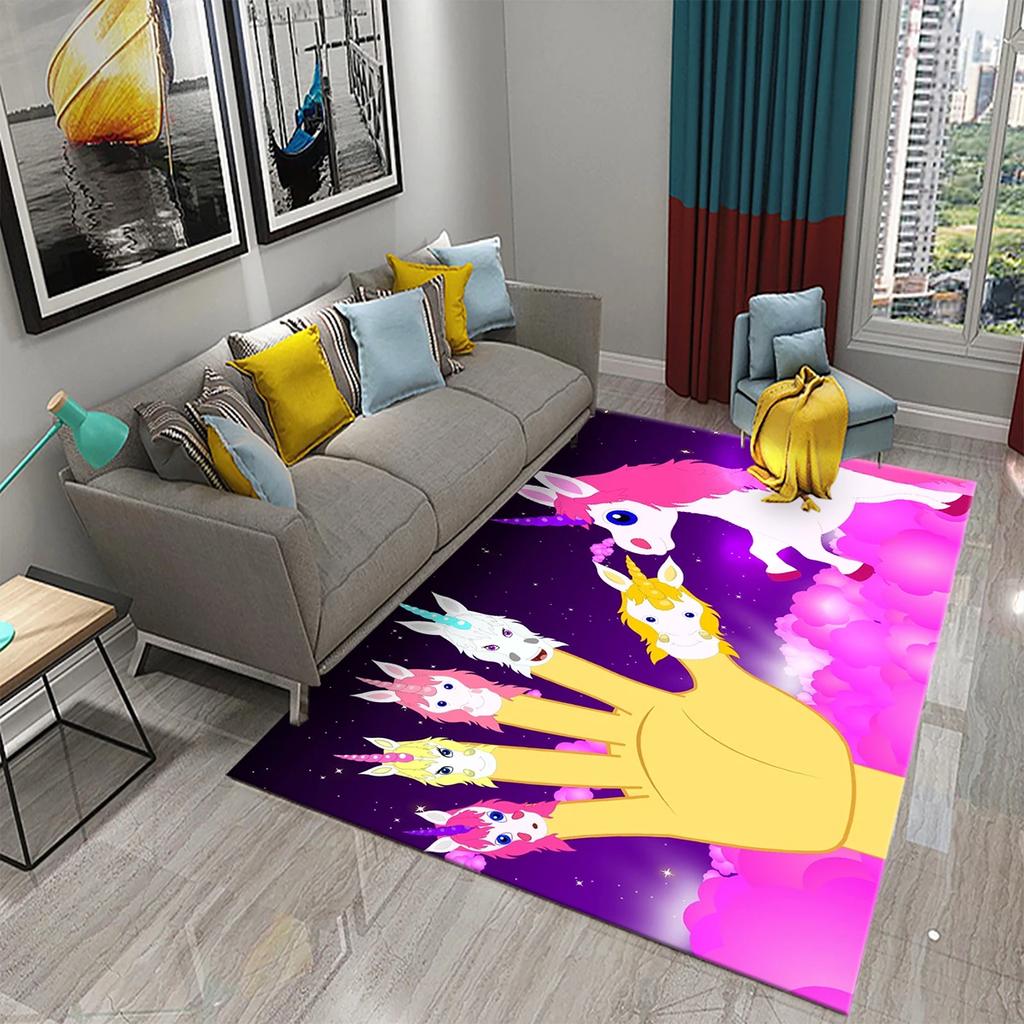 Lovely Cartoon Rainbow Unicorn Carpet Kids Bedroom Decor Rugs Baby Play Crawling Mat Living Room Bathroom Entrance Non-slip Rugs
