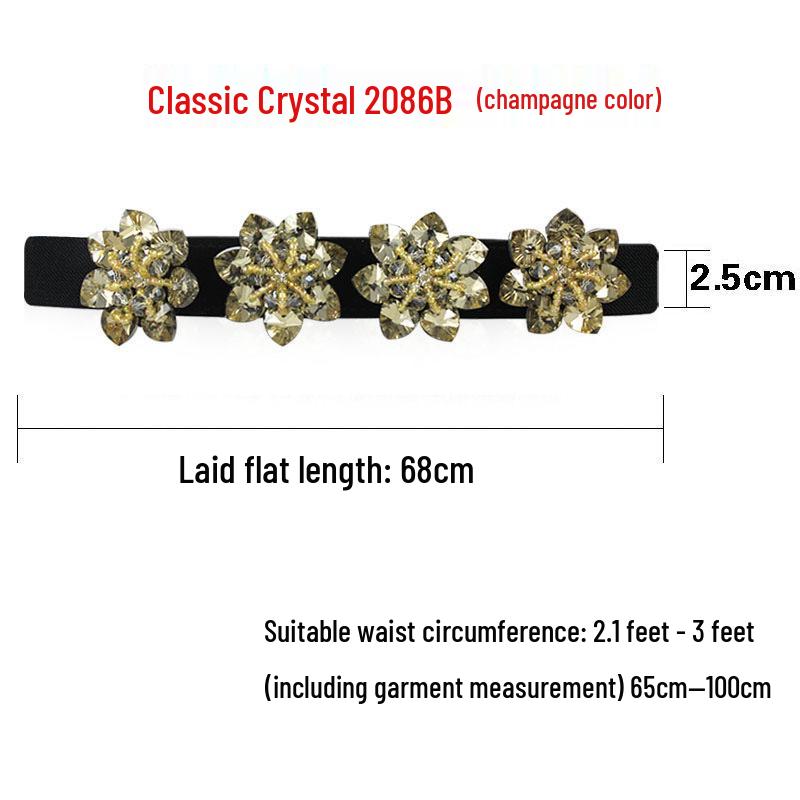 Women's Rhinestone Flower Elastic Waist Belt