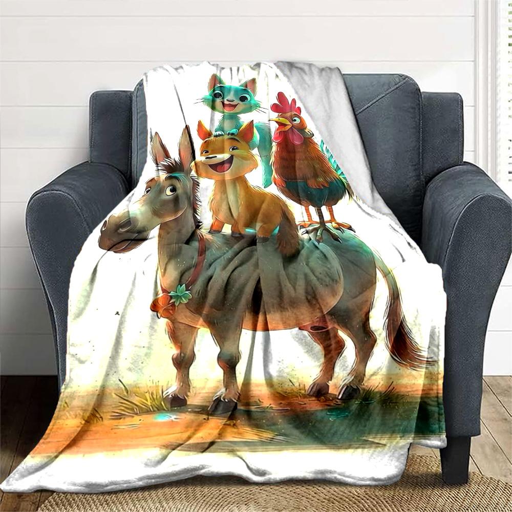 Fairy Tale Stacked Animals Musician Cartoon Print Flannel Throw Blanket Soft Warm Blanket for Sofa Bed Home Decor