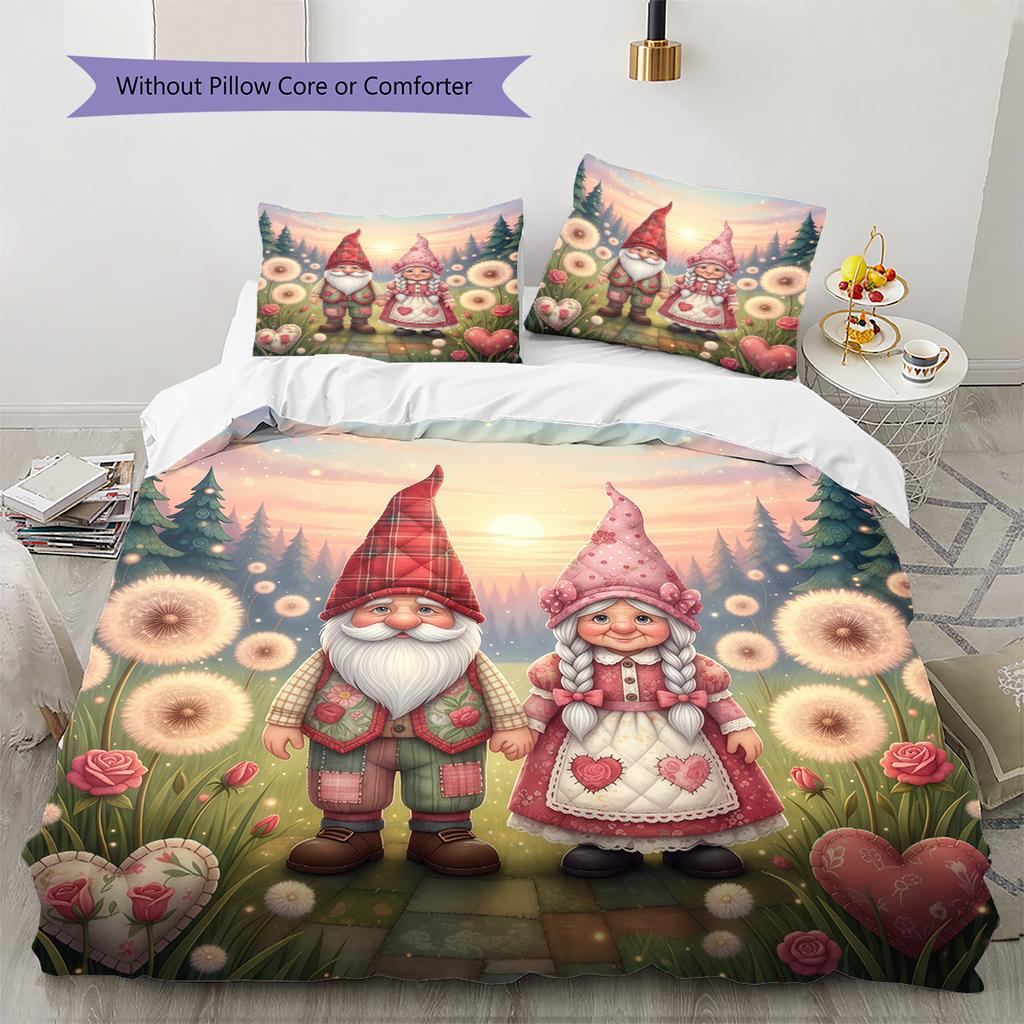 Valentine's Day Pattern Bedding Quilt Cover Pillowcase Home Decoration Birthday Gift (1 * Duvet Cover + 2 * Pillowcase, Without Core)