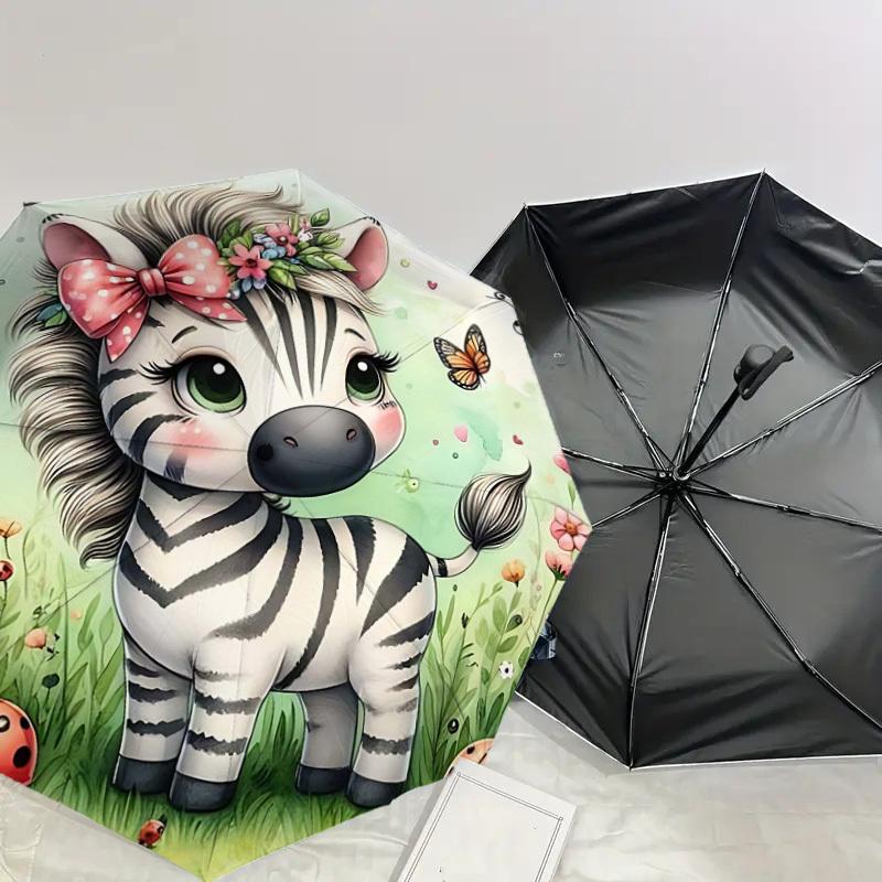 1PC Zebra Butterfly Umbrella-8-Rib Reinforced Portable Folding Travel Suitable for All Seasons Outdoor Daily Use-H0382