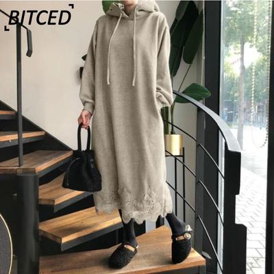 Rochie Hanorac Casual de Damă Culoare Solidă Imprimată Toamnă Iarnă Mânecă Lungă