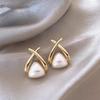 Real Gold Plated 925 Silver Needle Earrings, Natural Freshwater Pearl Flower Drop Earring, Elegant Floral Dangle Stud Earrings For Women Wedding Party