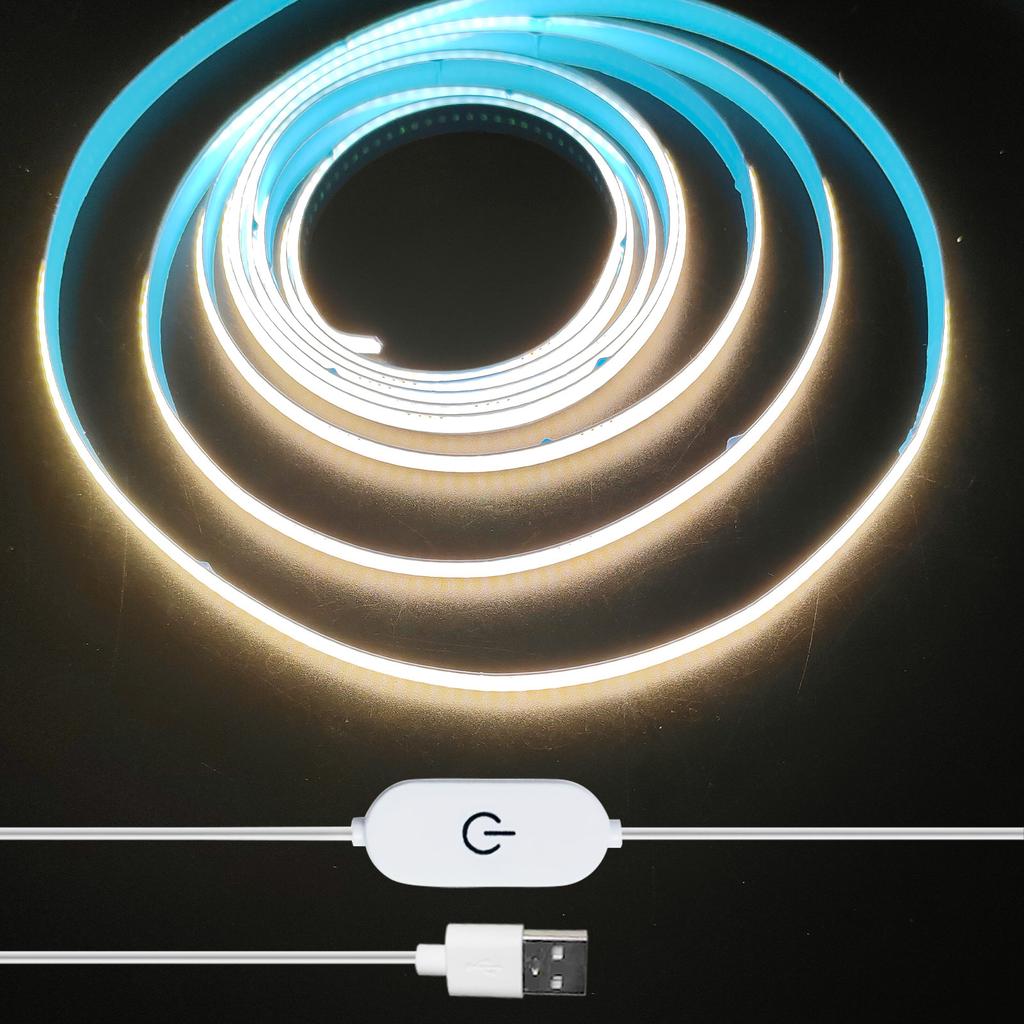 5V COB LED pásek s dotykovým stmívačem 320 LED/m USB Flexibilní diodová páska pro podsvícení TV DIY Dekorace stěny místnosti